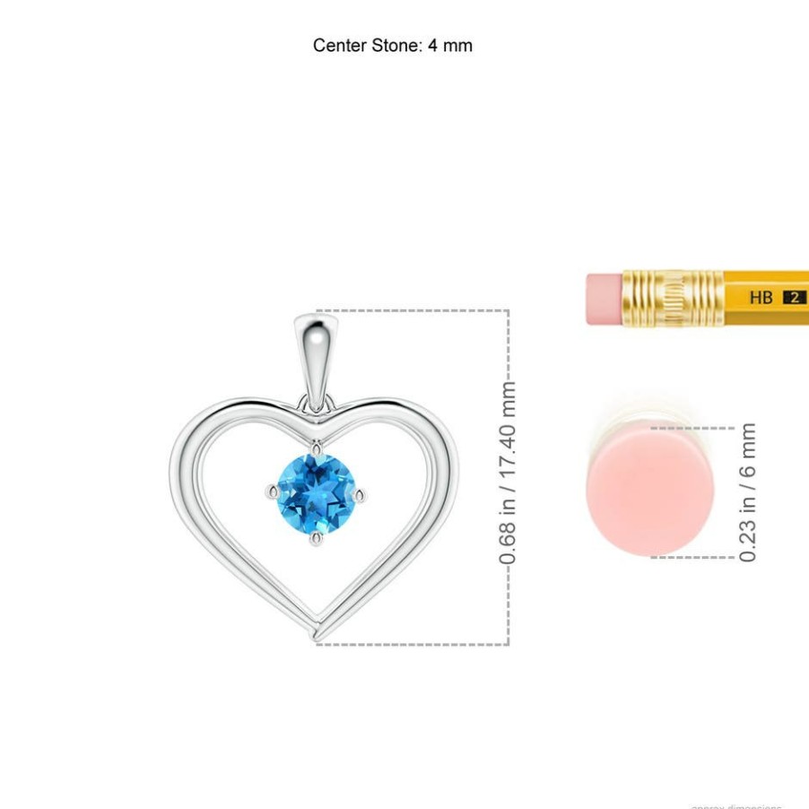 Necklaces Angara Swiss Blue Topaz | Solitaire Round Swiss Blue Topaz Open Heart Pendant