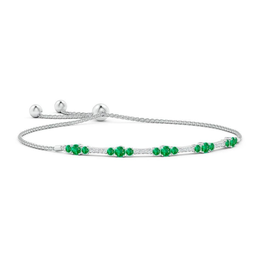 Bracelets Angara Emerald | Round Emerald And Diamond Bolo Bracelet