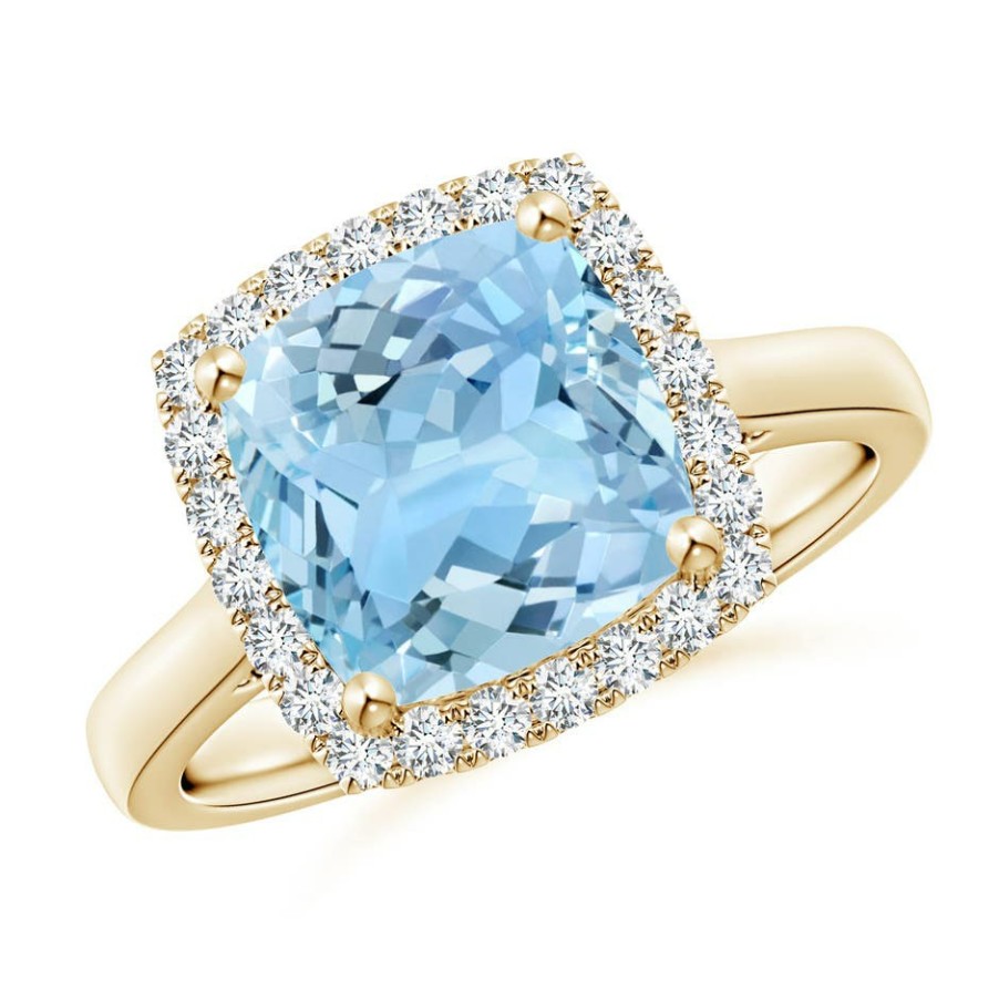 Rings Angara Aquamarine | Classic Cushion Aquamarine Halo Engagement Ring