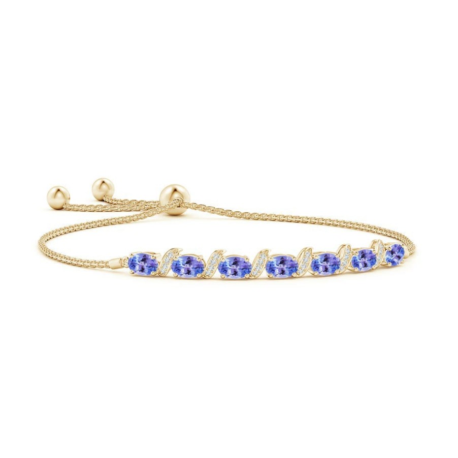 Bracelets Angara Tanzanite | Oval Tanzanite Bolo Bracelet With Pave-Set Diamonds