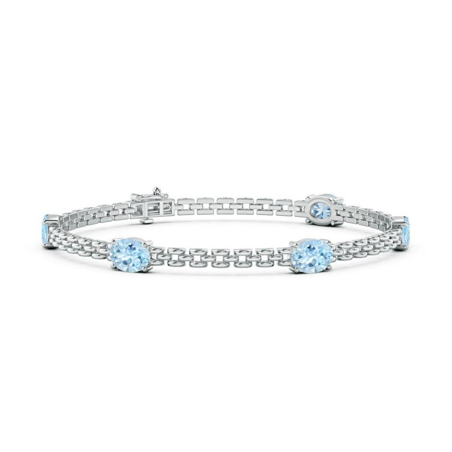 Bracelets Angara Aquamarine | Five Stone Oval Aquamarine Station Link Bracelet