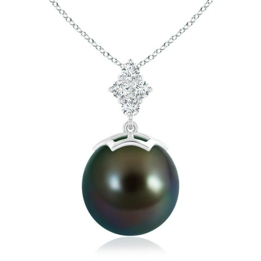 Necklaces Angara Tahitian Pearl | Tahitian Pearl Pendant With Diamond Cluster