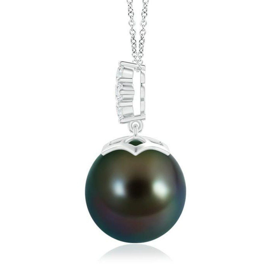 Necklaces Angara Tahitian Pearl | Tahitian Pearl Pendant With Diamond Cluster