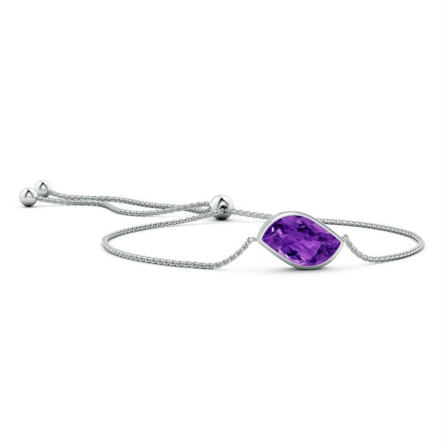 Bracelets Angara Amethyst | Bezel-Set Leaf-Shaped Amethyst Bolo Bracelet