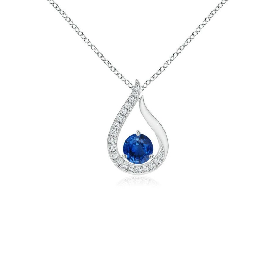 Necklaces Angara Blue Sapphire | Floating Blue Sapphire Tulip Pendant With Diamonds