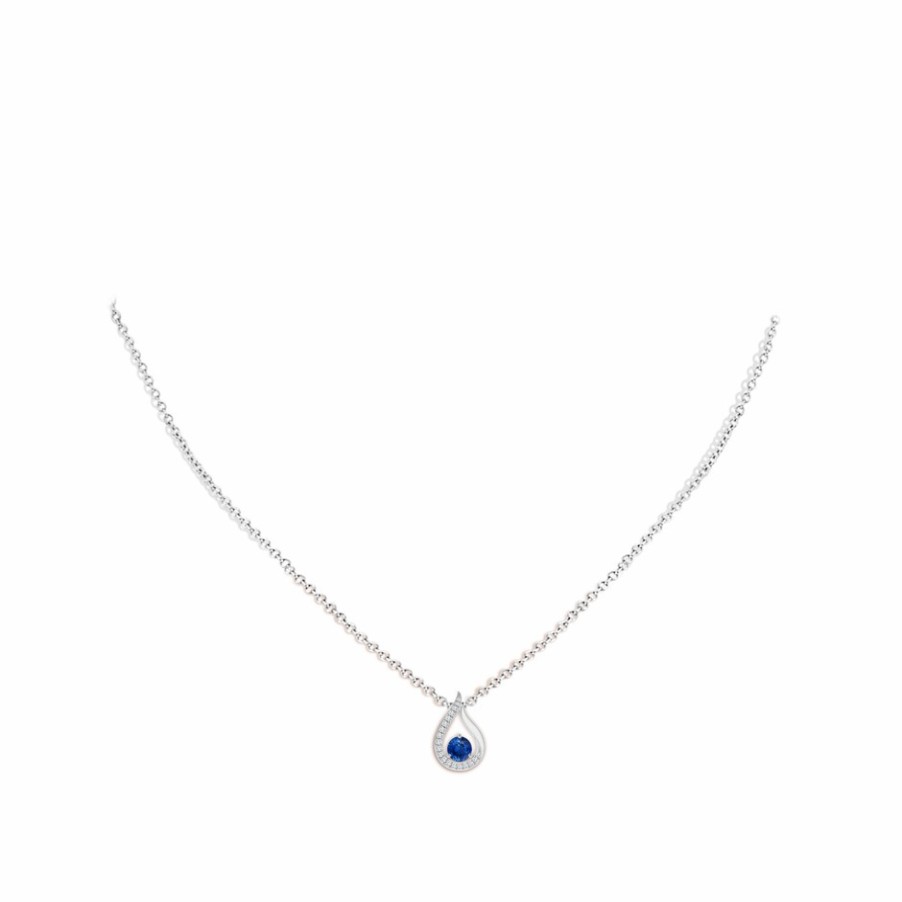 Necklaces Angara Blue Sapphire | Floating Blue Sapphire Tulip Pendant With Diamonds