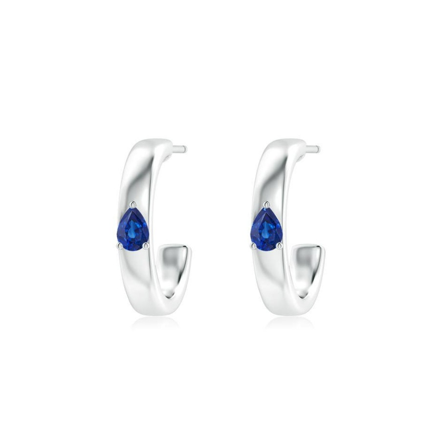 Earrings Angara Blue Sapphire | Pear Blue Sapphire Solitaire Hoop Earrings