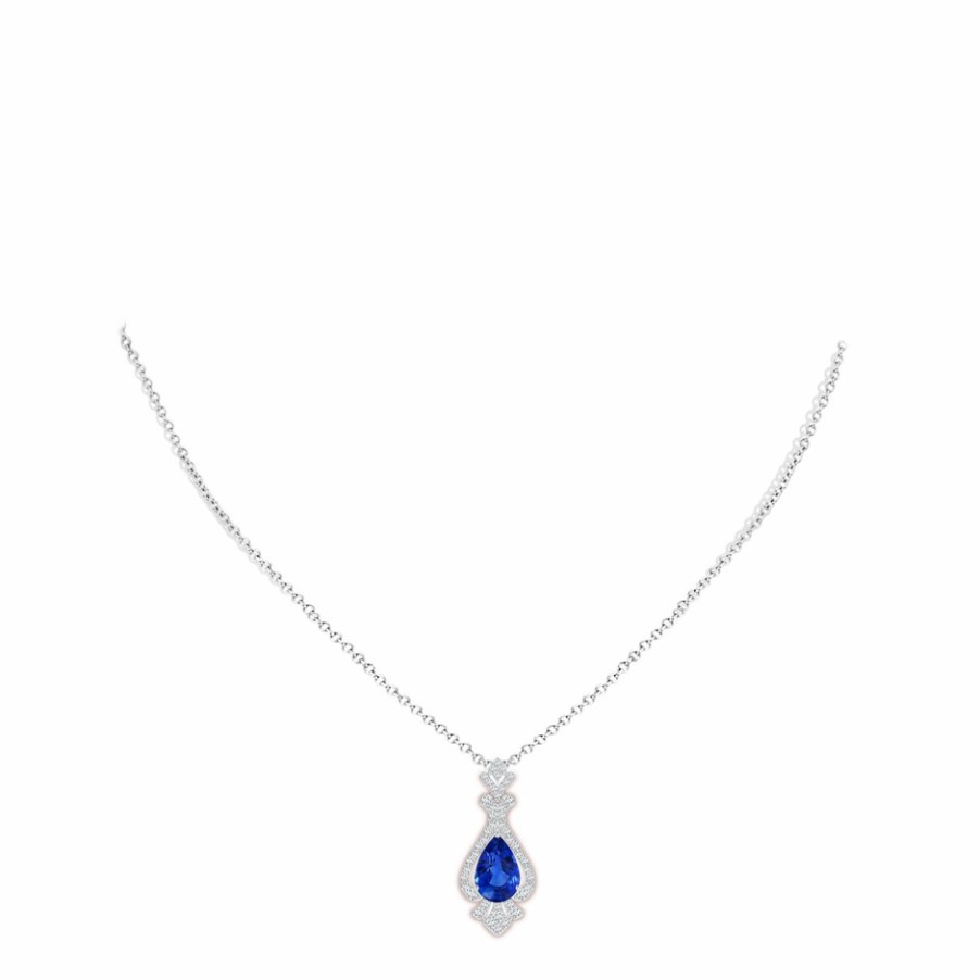 Necklaces Angara Blue Sapphire | Classic Gia Certified Pear-Shaped Blue Sapphire Pendant With Diamond Halo