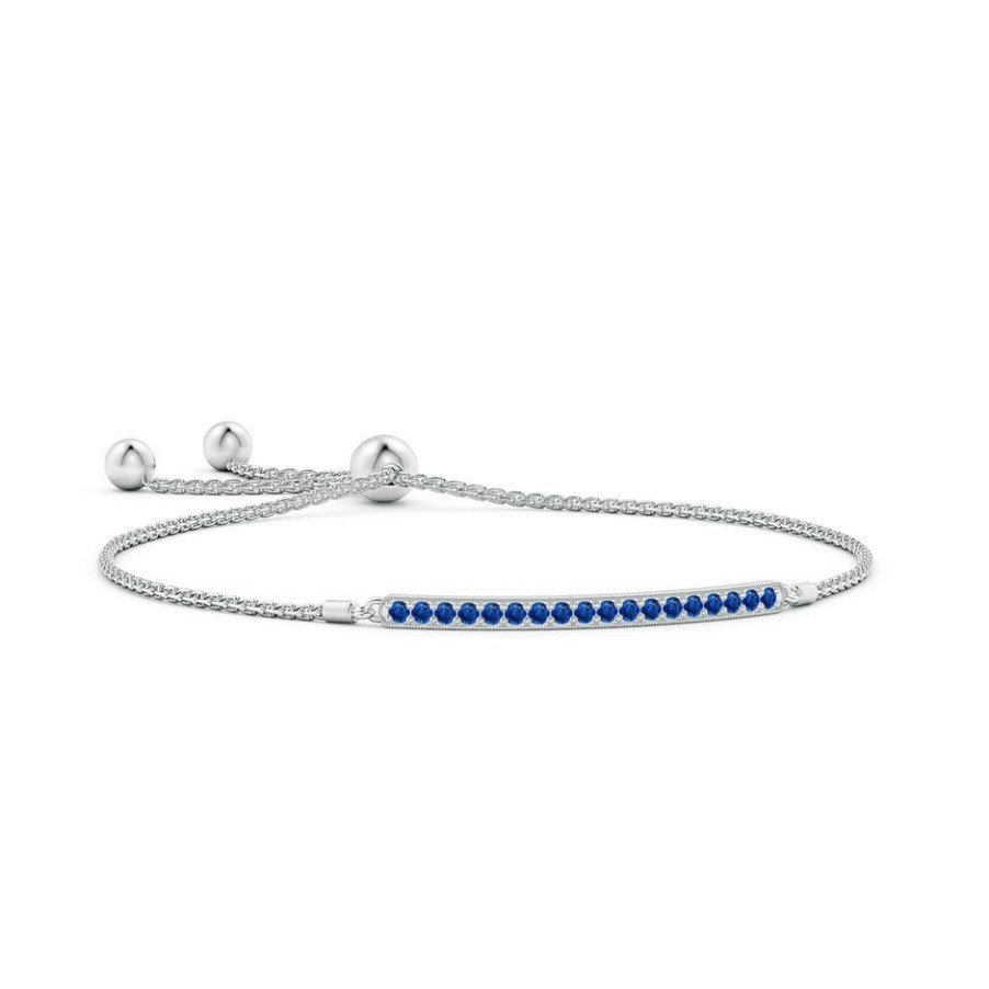 Bracelets Angara Blue Sapphire | Pave-Set Sapphire Bar Bolo Bracelet