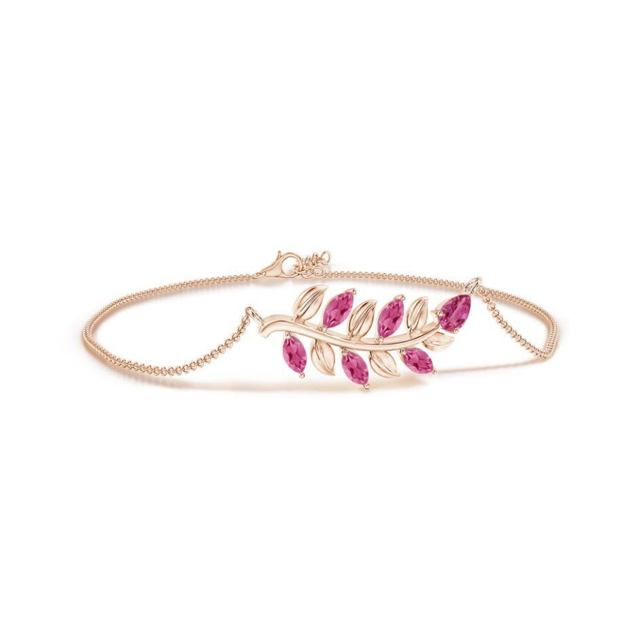 Bracelets Angara Pink Sapphire | Pear And Marquise Pink Sapphire Olive Branch Bracelet