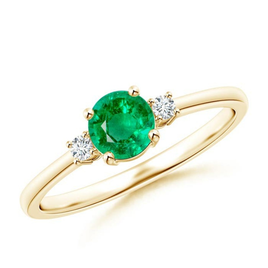 Rings Angara Emerald | Prong-Set Round 3 Stone Emerald And Diamond Ring