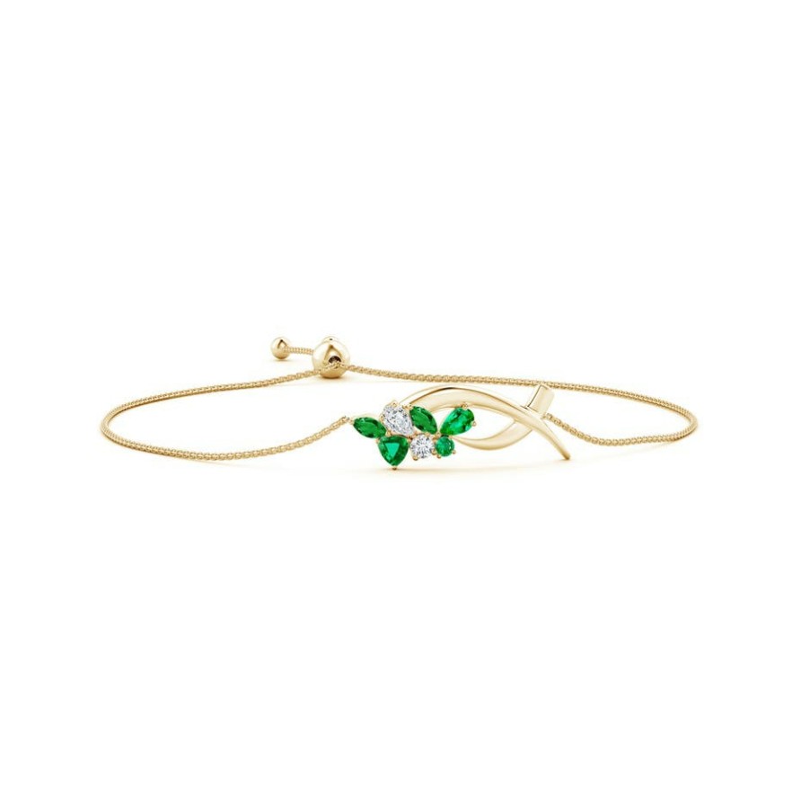 Bracelets Angara Emerald | Natori X Angara Multi-Shape Emerald & Diamond Sumi Stroke Bolo Bracelet