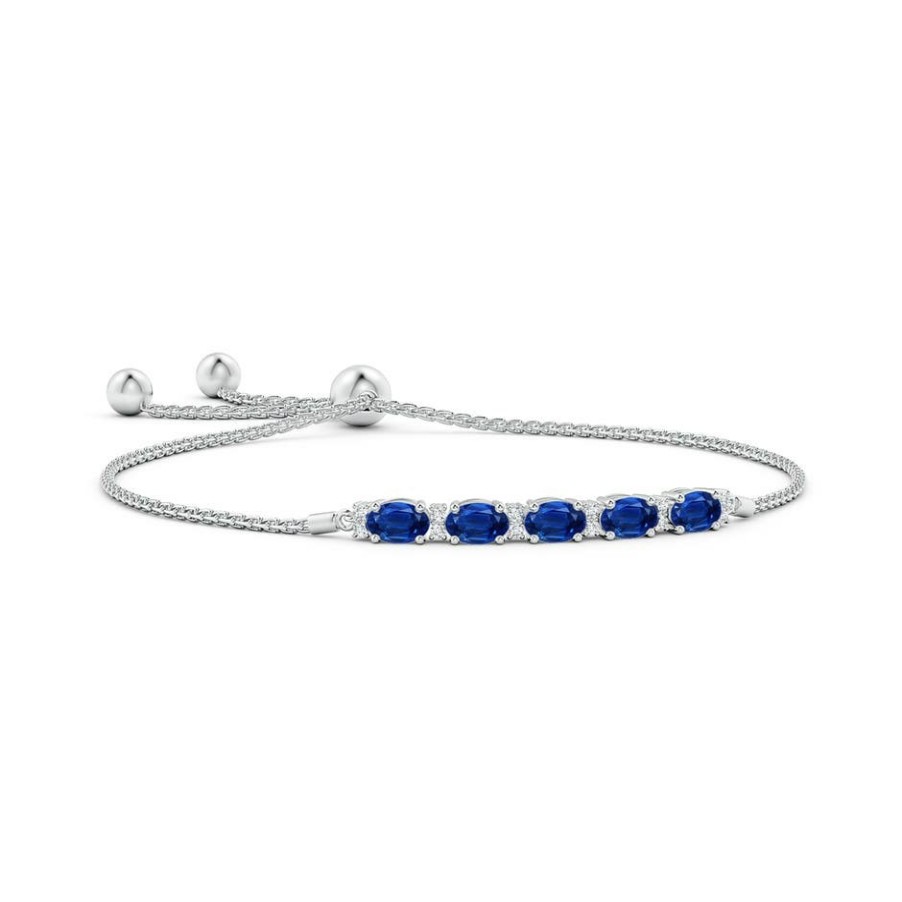 Bracelets Angara Blue Sapphire | East-West Oval Sapphire Bolo Bracelet With Diamonds