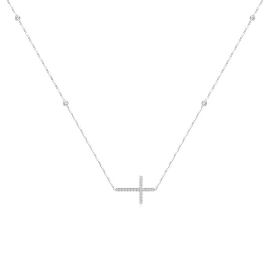 Necklaces Angara Diamond | Diamond Sideways Cross Station Necklace