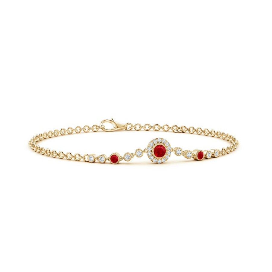 Bracelets Angara Ruby | Vintage Style Bezel-Set Ruby And Diamond Bracelet