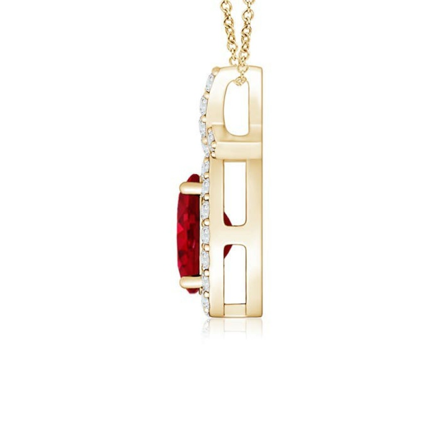 Necklaces Angara Ruby | Vintage Style Ruby Pendant With Diamond Halo