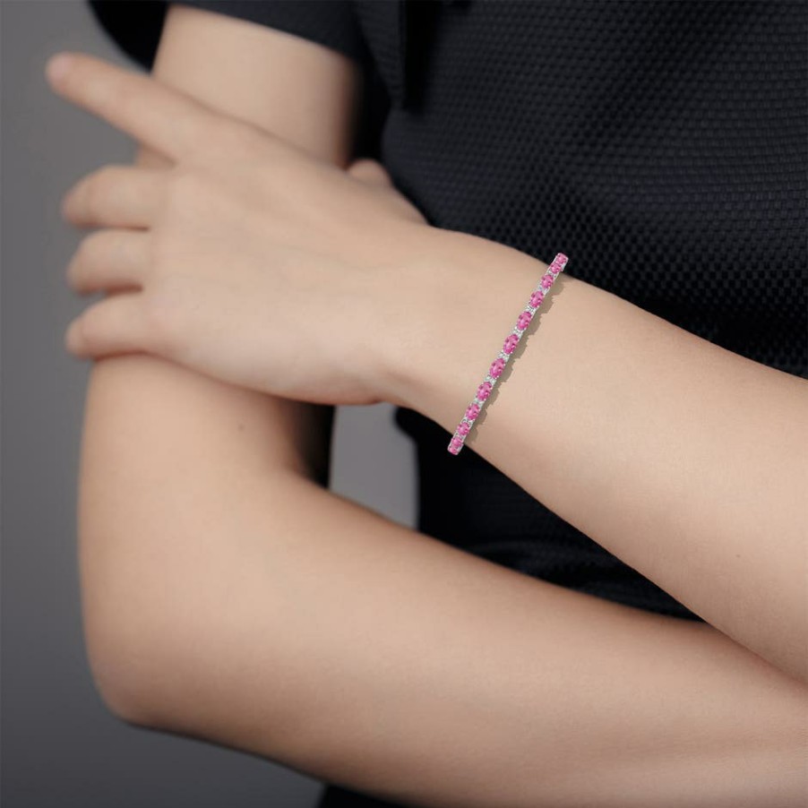 Bracelets Angara Pink Sapphire | Classic Oval Pink Sapphire And Diamond Tennis Bracelet