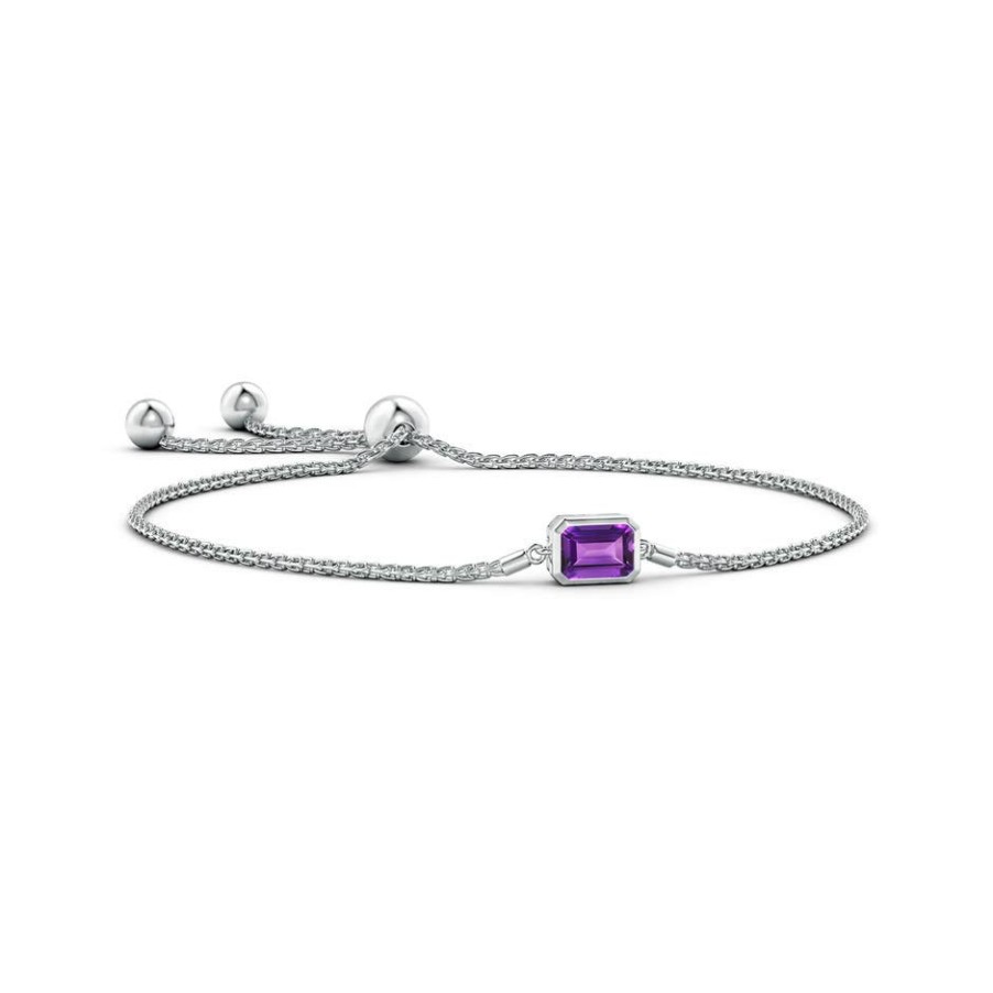 Bracelets Angara Amethyst | Horizontally Set Emerald-Cut Amethyst Bolo Bracelet