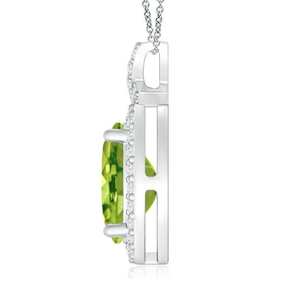 Necklaces Angara Peridot | Vintage Style Peridot Pendant With Diamond Halo