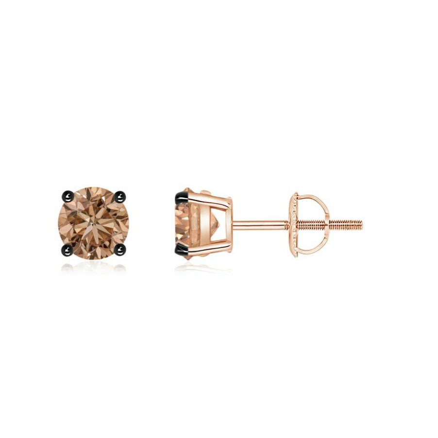 Earrings Angara Coffee Diamond | Basket-Set Round Brown Diamond Studs