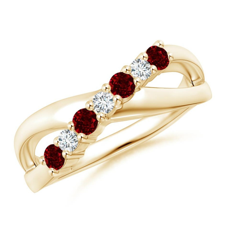 Rings Angara Ruby | Round Ruby And Diamond Crossover Ring