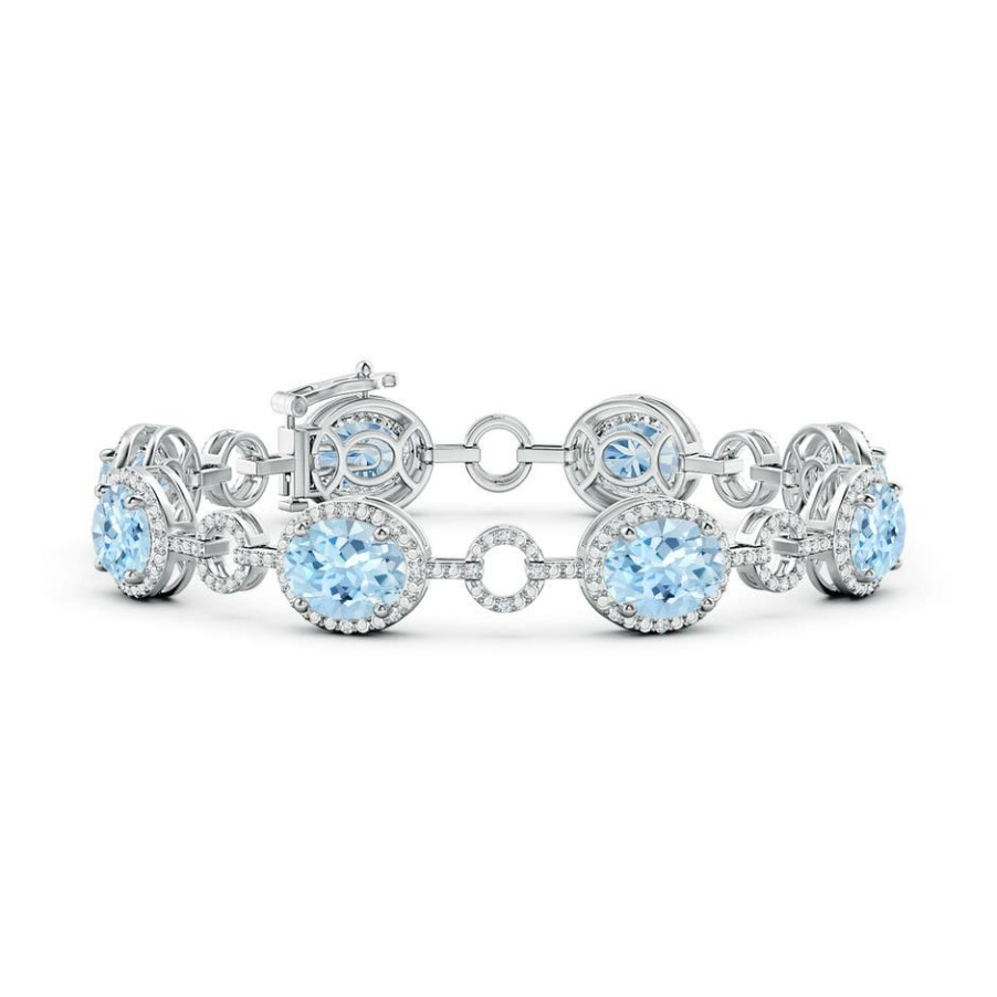 Bracelets Angara Aquamarine | Oval Aquamarine Halo Open Circle Link Bracelet