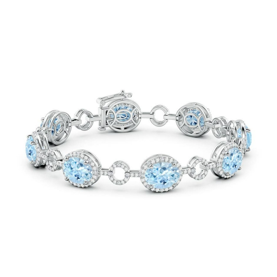 Bracelets Angara Aquamarine | Oval Aquamarine Halo Open Circle Link Bracelet