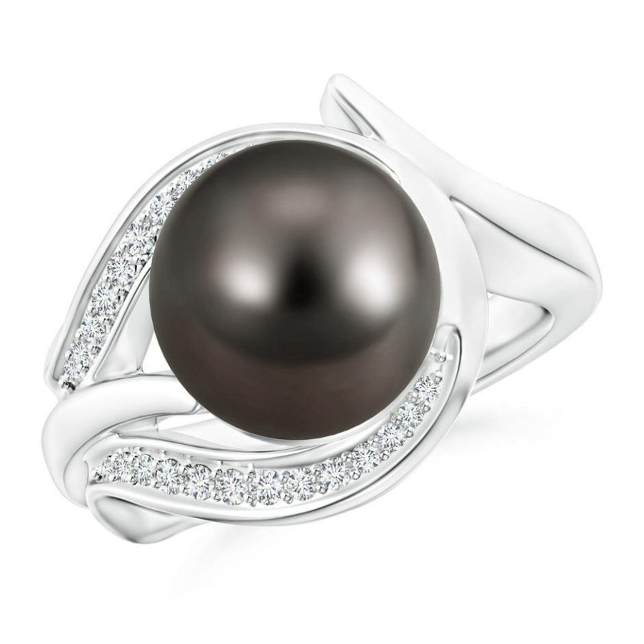 Rings Angara Tahitian Pearl | Tahitian Pearl And Diamond Loop Ring