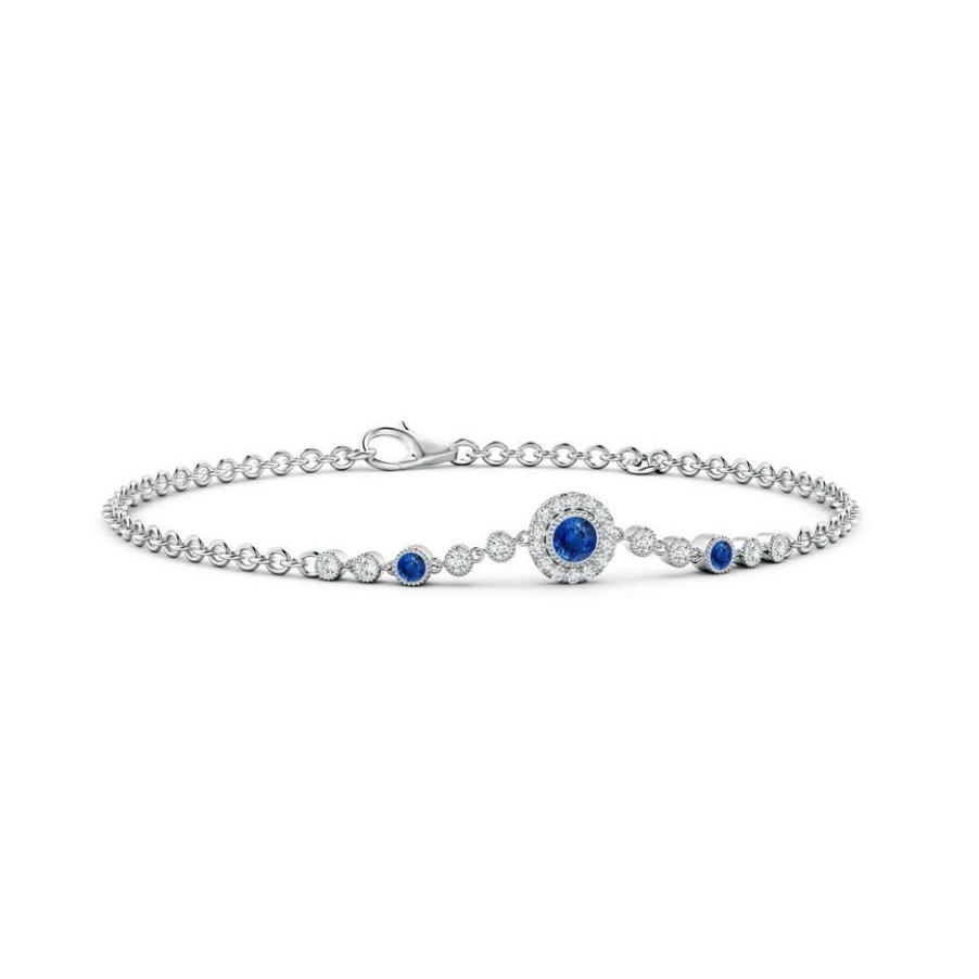 Bracelets Angara Blue Sapphire | Vintage Style Bezel-Set Sapphire And Diamond Bracelet