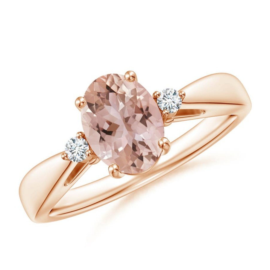 Rings Angara Morganite | Tapered Shank Morganite Solitaire Ring With Diamond Accents