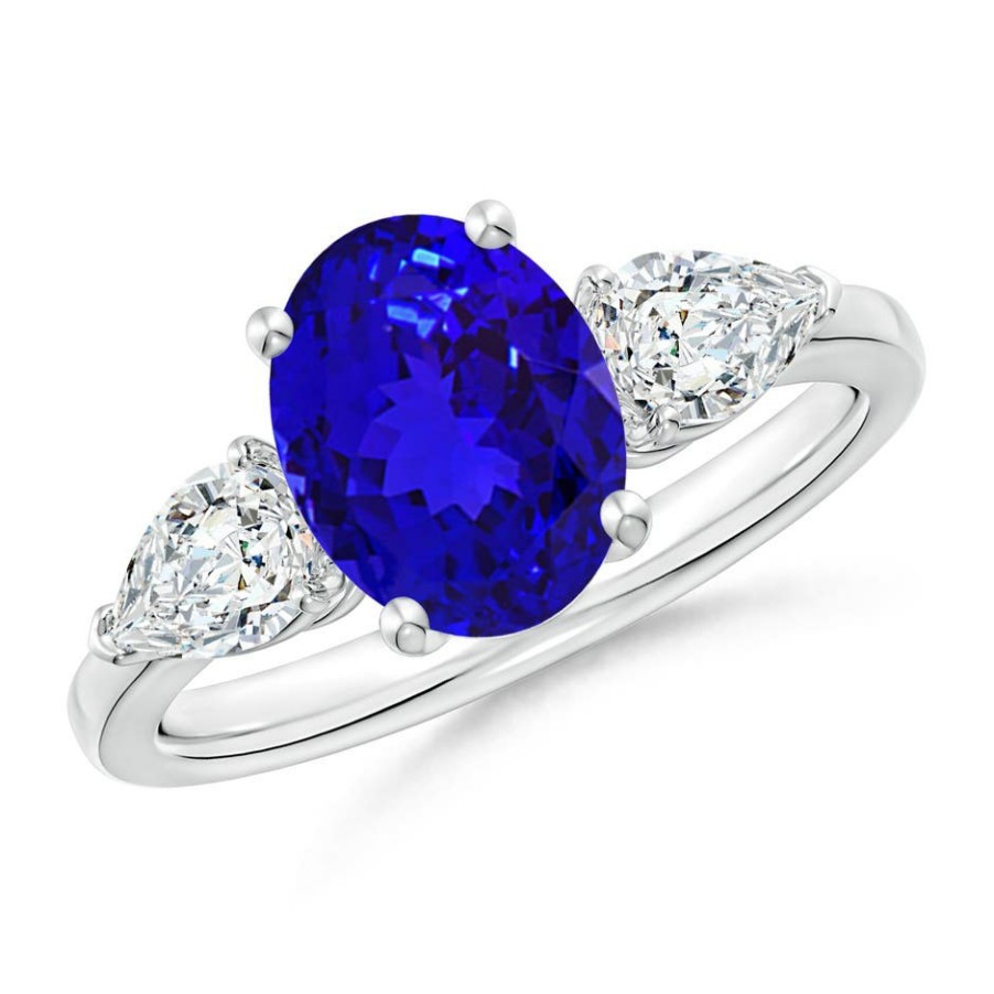 Rings Angara Tanzanite | Oval Tanzanite Three Stone Ring With Pear Diamonds