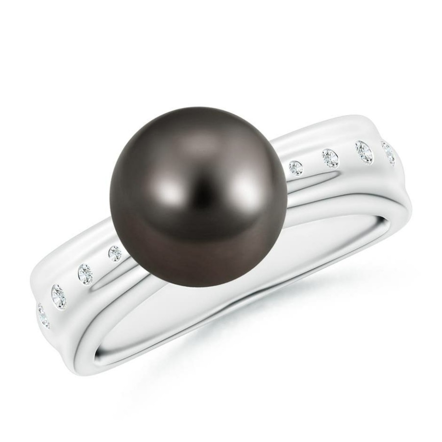 Rings Angara Tahitian Pearl | Tahitian Pearl Ring With Flush-Set Diamonds