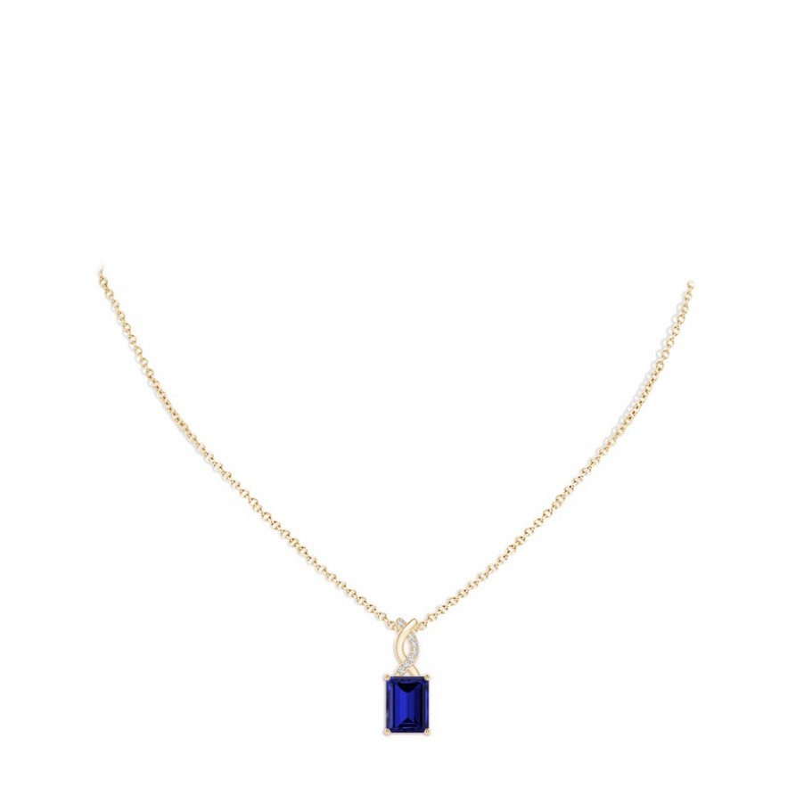 Necklaces Angara Blue Sapphire | Lab-Grown Sapphire Pendant With Lab Diamond Entwined Bale