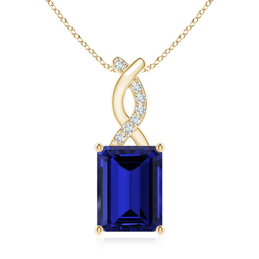 Necklaces Angara Blue Sapphire | Lab-Grown Sapphire Pendant With Lab Diamond Entwined Bale