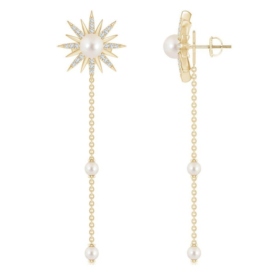 Earrings Angara Freshwater Pearl | Starburst Freshwater Pearl Gemini Multi-Wear Chain Earrings