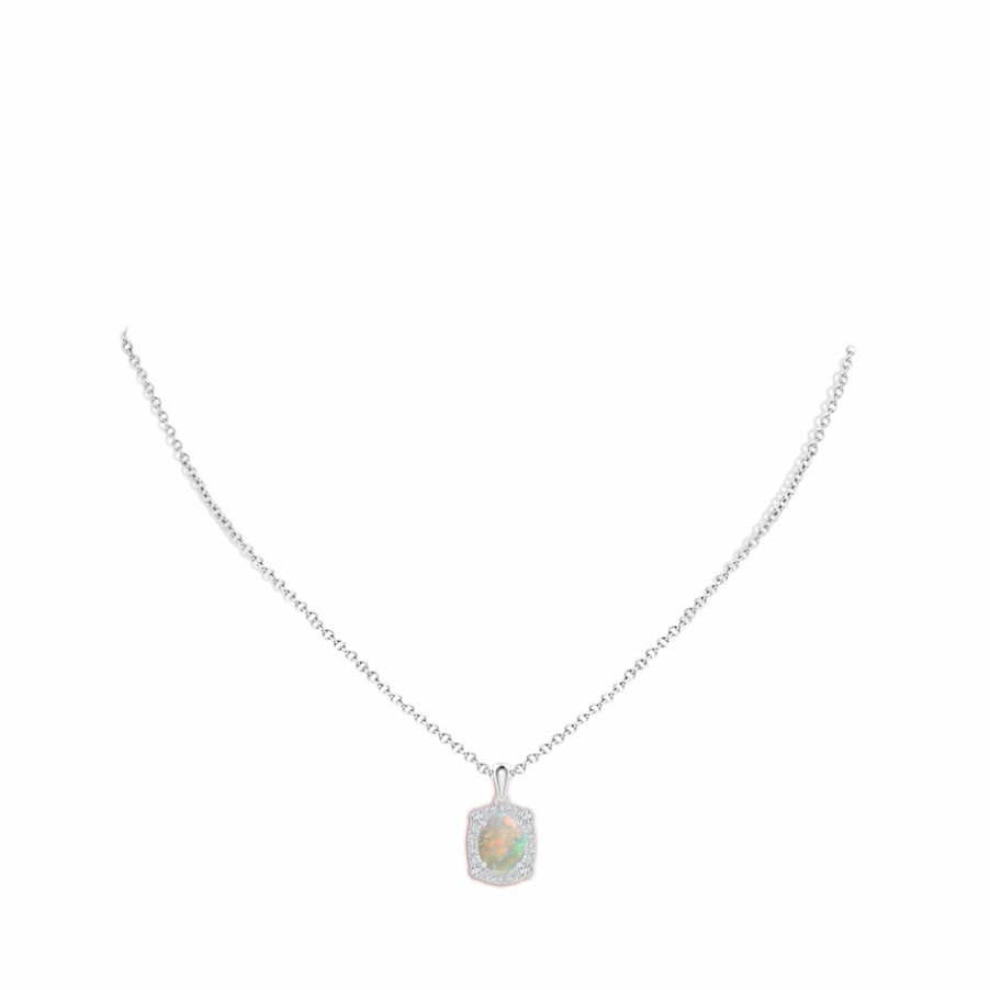 Necklaces Angara Opal | Vintage Style Opal Pendant With Bezel-Set Diamonds