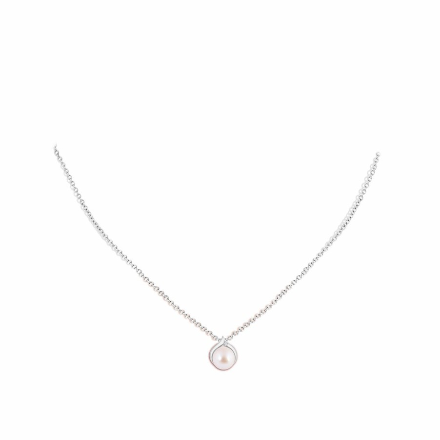 Necklaces Angara Akoya Pearl | Japanese Akoya Pearl Solitaire Pendant With Diamond