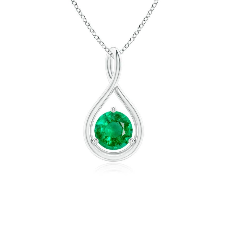 Necklaces Angara Emerald | Solitaire Round Emerald Infinity Twist Pendant