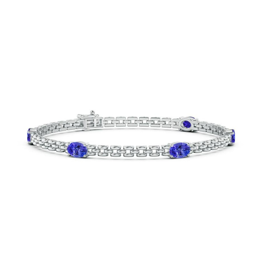 Bracelets Angara Tanzanite | Five Stone Oval Tanzanite Station Link Bracelet