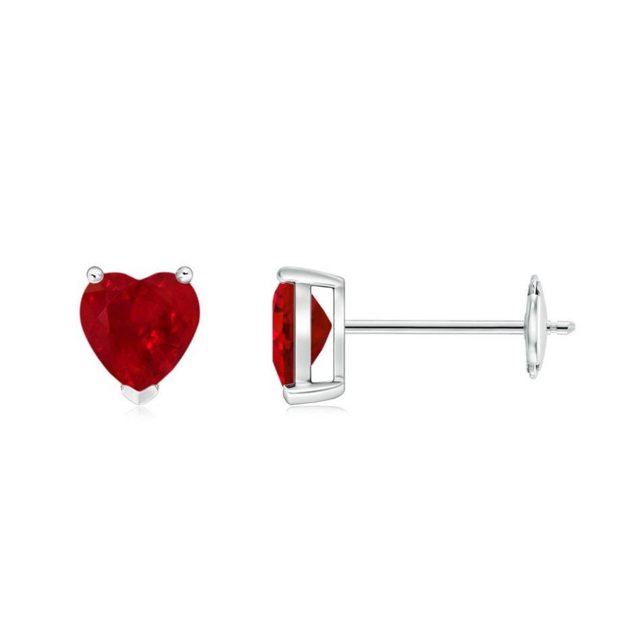 Earrings Angara Ruby | Ruby Solitaire Heart Stud Earrings