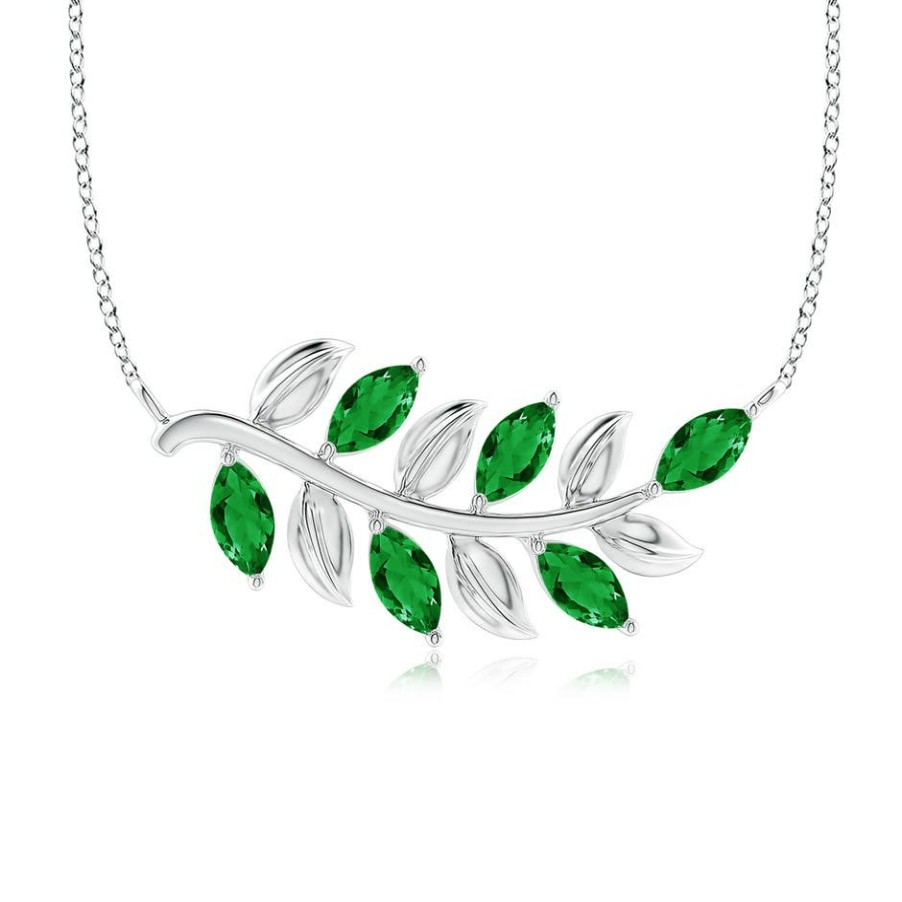 Necklaces Angara Emerald | Marquise Emerald Olive Branch Pendant