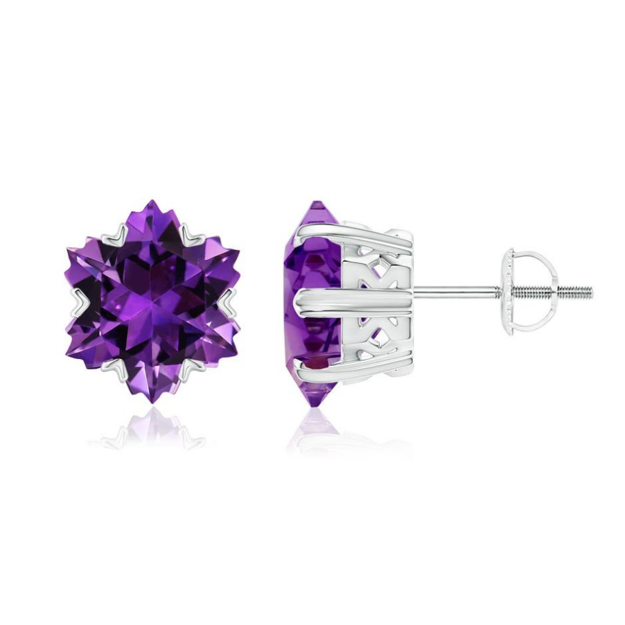 Earrings Angara Amethyst | V-Prong-Set Snowflake-Cut Amethyst Stud Earrings