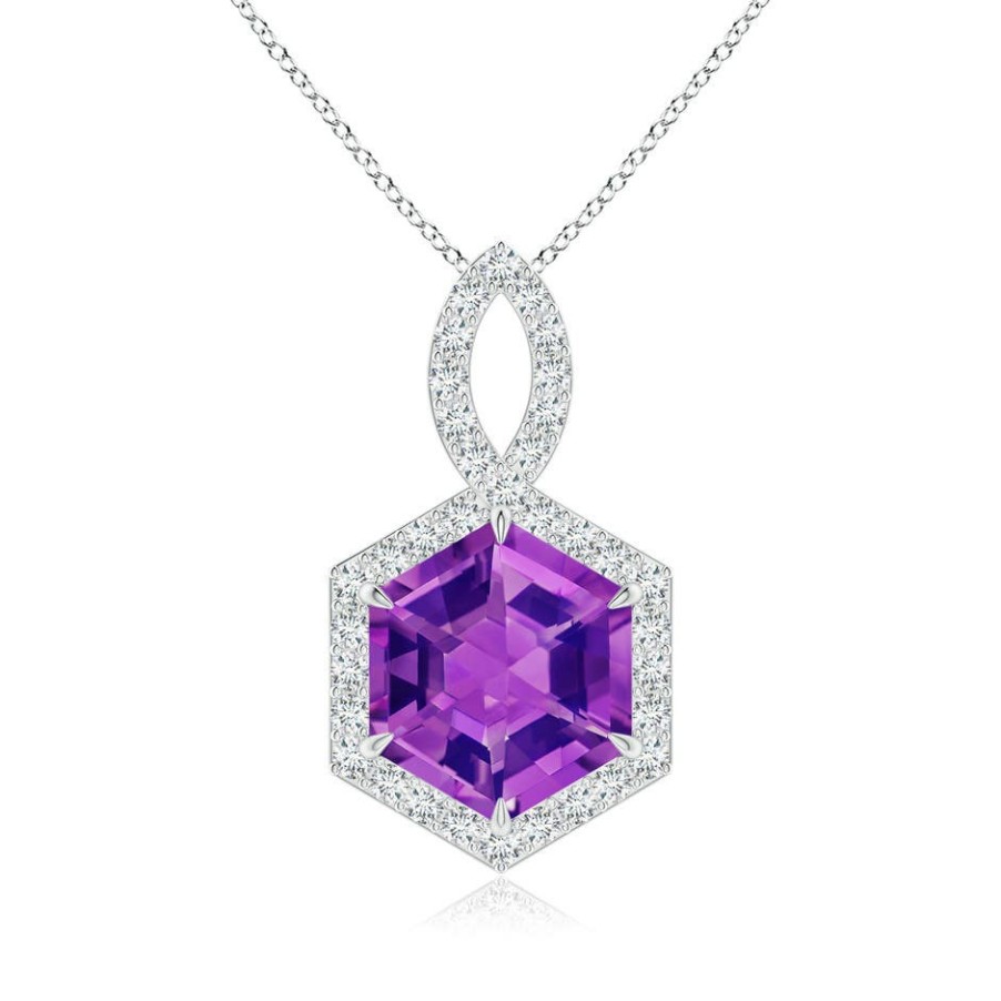 Necklaces Angara Amethyst | Hexagonal Step-Cut Amethyst Infinity Halo Pendant