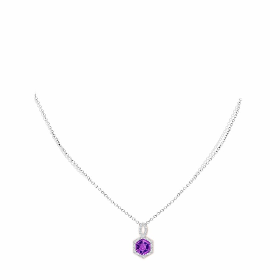 Necklaces Angara Amethyst | Hexagonal Step-Cut Amethyst Infinity Halo Pendant