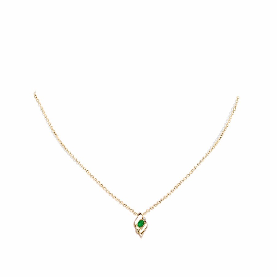 Necklaces Angara Emerald | Shell Style Oval Emerald And Diamond Pendant