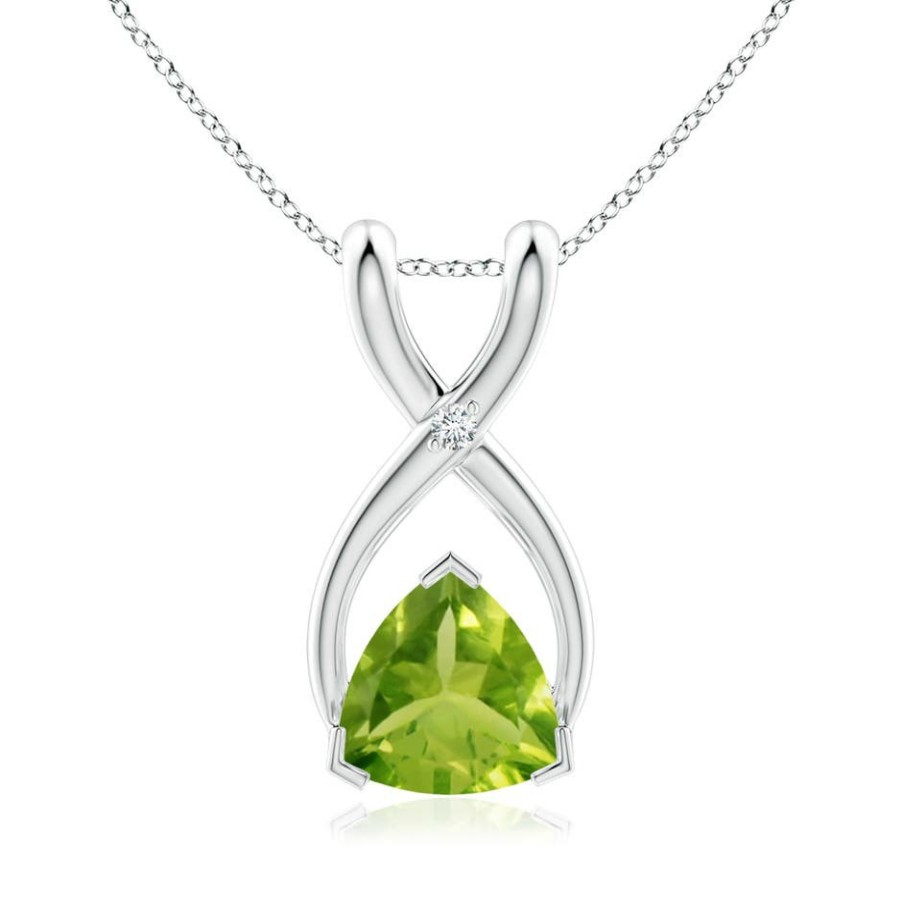 Necklaces Angara Peridot | Trillion Peridot Wishbone Pendant With Diamond