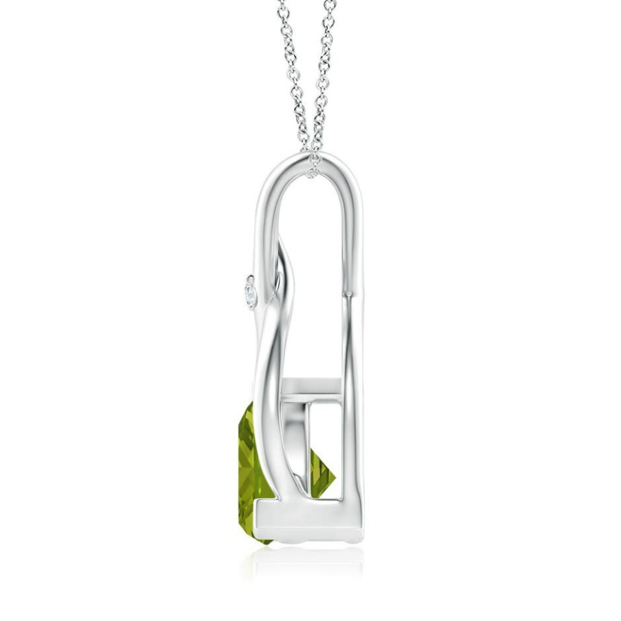 Necklaces Angara Peridot | Trillion Peridot Wishbone Pendant With Diamond