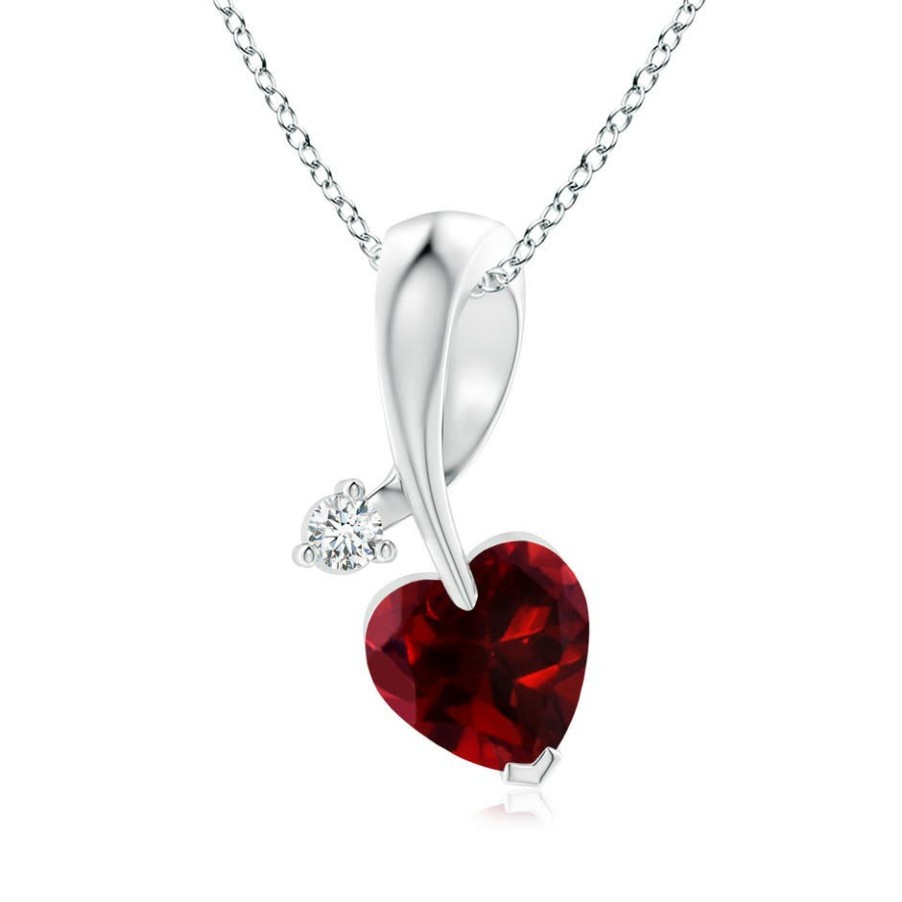 Necklaces Angara Garnet | Heart-Shaped Garnet Ribbon Pendant With Diamond