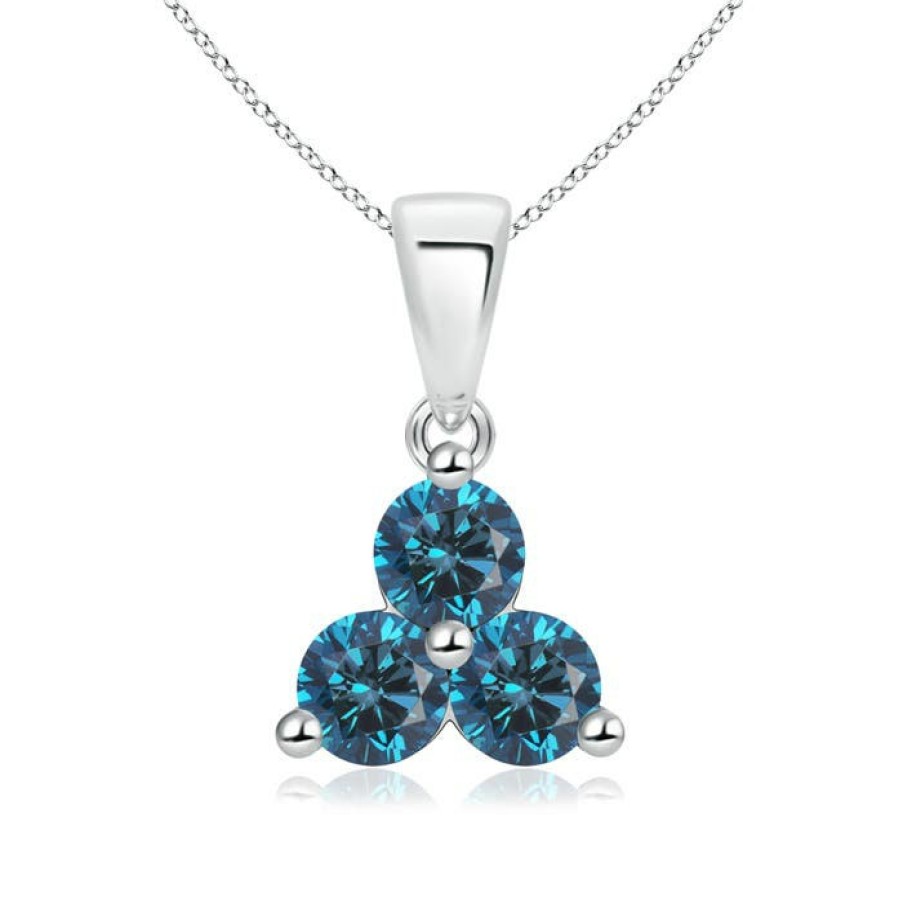 Necklaces Angara Enhanced Blue | Round Blue Diamond Three Stone Pendant