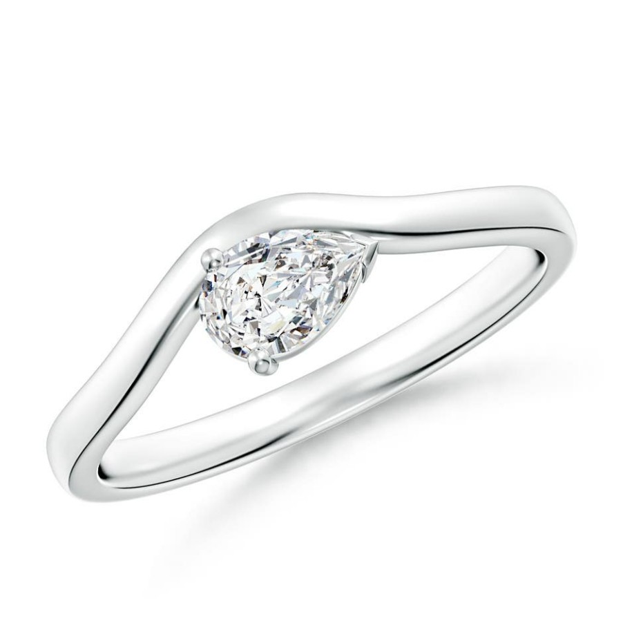 Rings Angara Diamond | East-West Pear Diamond Wave Shank Solitaire Ring